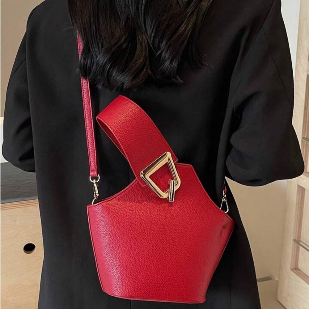 Red Crossbody Bag with Gold Hardware